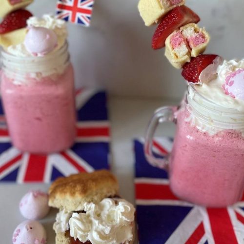 A picture of a milkshake which is Great British themed