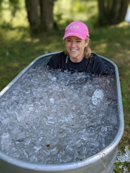 Smiles all round in the ice bath