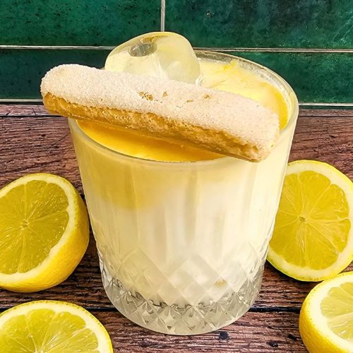 limoncello tiramisu cocktail with lady finger garnish