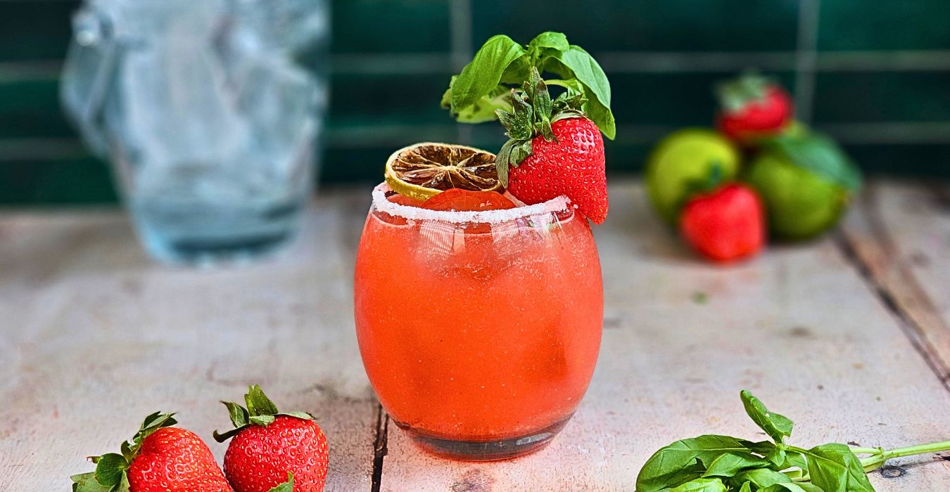 Strawberry and Basil Margarita cocktail recipe by The Ice Co