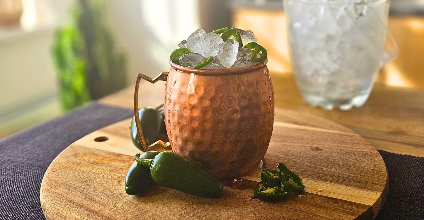 Fiery Jalapeño Ginger Moscow Mule cocktail recipe by the ice co